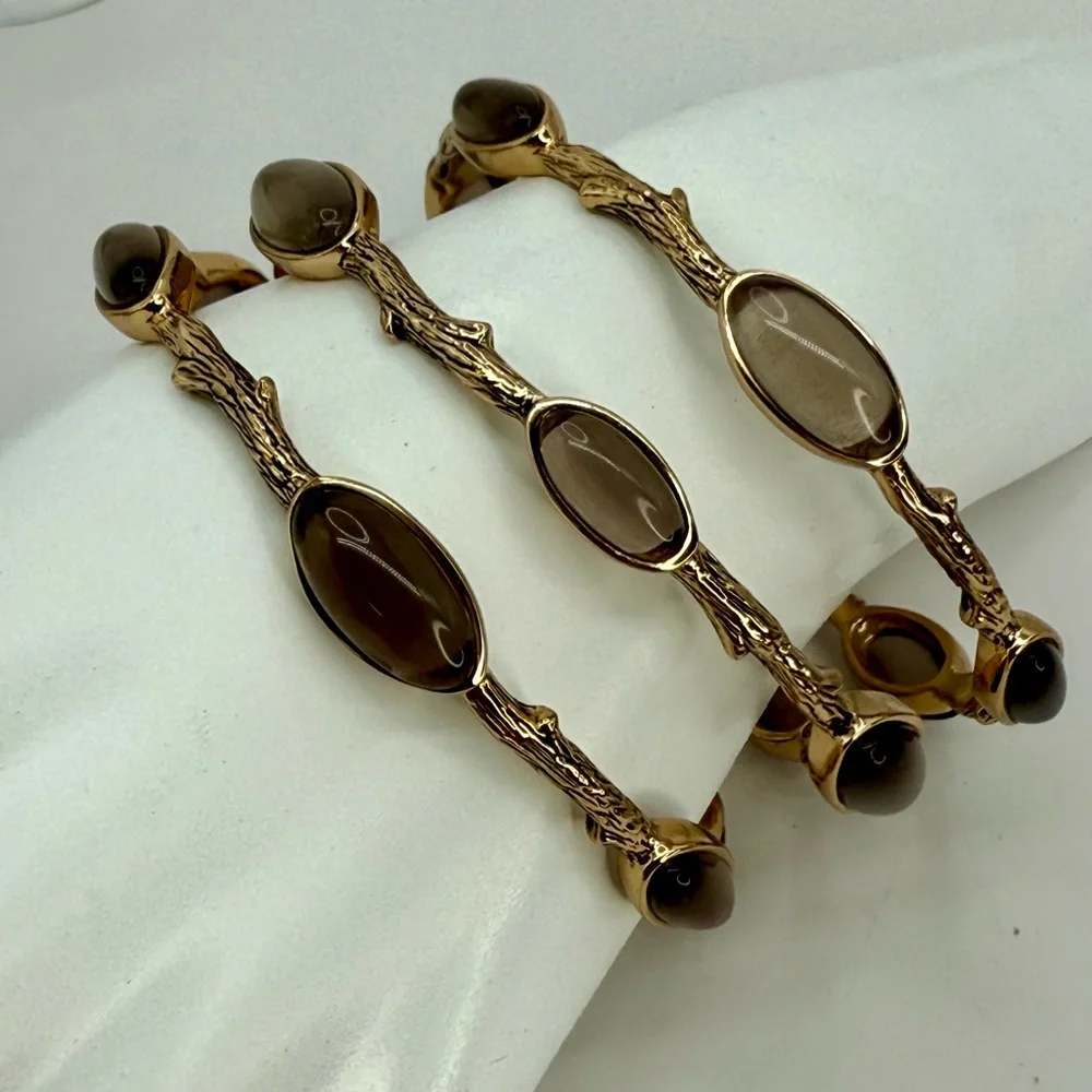 NWT Studio Barse Smoky Quartz Bangles – Set of 3 – Gold Tone – Size 8 - Picture 7 of 14
